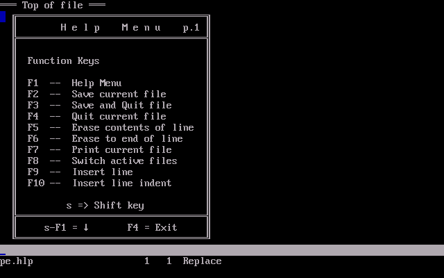 IBM Personal Editor 1.00 - Help